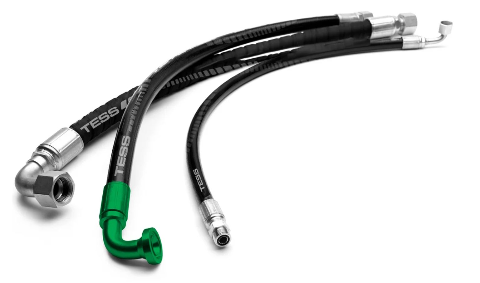 Hydraulic hose assemblies with steel and green TESS fittings